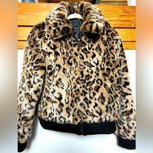 Banana Republic faux fur leopard bomber jacket.